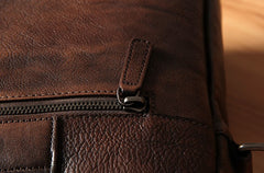 Genuine Leather Mens Vintage Dark Brown Briefcase Shoulder Bag Work Bag Laptop Bag Business Bag for Men