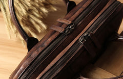 Genuine Leather Mens Vintage Dark Brown Briefcase Shoulder Bag Work Bag Laptop Bag Business Bag for Men