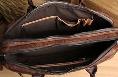 Genuine Leather Mens Vintage Brown Briefcase Shoulder Bag Work Bag Laptop Bag Business Bag for Men