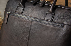 Genuine Leather Mens Vintage Dark Brown Briefcase Shoulder Bag Work Bag Laptop Bag Business Bag for Men