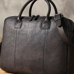 Genuine Leather Mens Vintage Gray Briefcase Shoulder Bag Work Bag Laptop Bag Business Bag for Men