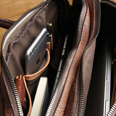 Genuine Leather Mens Vintage Dark Brown Briefcase Shoulder Bag Work Bag Laptop Bag Business Bag for Men