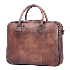 Genuine Leather Mens Vintage Dark Brown Briefcase Shoulder Bag Work Bag Laptop Bag Business Bag for Men