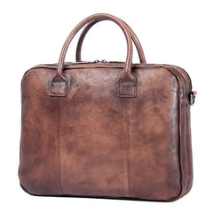 Genuine Leather Mens Vintage Gray Briefcase Shoulder Bag Work Bag Laptop Bag Business Bag for Men