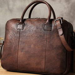 Genuine Leather Mens Vintage Gray Briefcase Shoulder Bag Work Bag Laptop Bag Business Bag for Men