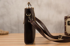 Genuine Leather Mens Vintage Coffee Briefcase Shoulder Bag Work Bag Laptop Bag Business Bag for Men