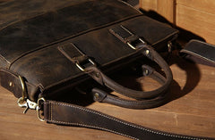 Genuine Leather Mens Vintage Coffee Briefcase Shoulder Bag Work Bag Laptop Bag Business Bag for Men