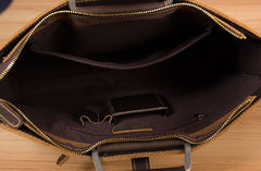 Genuine Leather Mens Vintage Coffee Briefcase Shoulder Bag Work Bag Laptop Bag Business Bag for Men