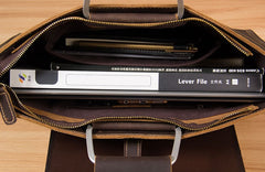 Genuine Leather Mens Vintage Coffee Briefcase Shoulder Bag Work Bag Laptop Bag Business Bag for Men