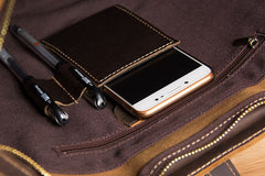 Genuine Leather Mens Vintage Coffee Briefcase Shoulder Bag Work Bag Laptop Bag Business Bag for Men