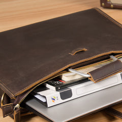 Genuine Leather Mens Vintage Coffee Briefcase Shoulder Bag Work Bag Laptop Bag Business Bag for Men