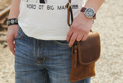 Leather Belt Pouch Mens Small Cases Waist Bag Hip Pack Belt Bag Fanny Pack Bumbag for Men