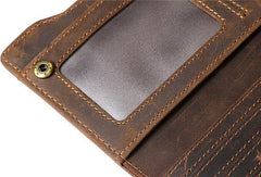 Leather Long wallets for Men Wallet Vintage Zipper Credit Cards Wallet for Men Bifold - iwalletsmen