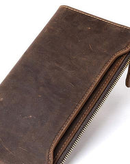 Leather Long wallets for Men Wallet Vintage Zipper Credit Cards Wallet for Men Bifold - iwalletsmen