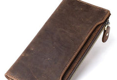 Leather Long wallets for Men Wallet Vintage Zipper Credit Cards Wallet for Men Bifold - iwalletsmen