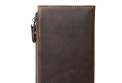 Leather Long wallets for Men Wallet Vintage Zipper Credit Cards Wallet for Men Bifold - iwalletsmen
