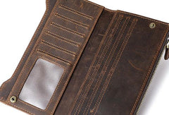Leather Long wallets for Men Wallet Vintage Zipper Credit Cards Wallet for Men Bifold - iwalletsmen