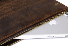 Leather Long wallets for Men Wallet Vintage Zipper Credit Cards Wallet for Men Bifold - iwalletsmen