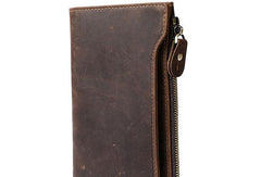 Leather Long wallets for Men Wallet Vintage Zipper Credit Cards Wallet for Men Bifold - iwalletsmen