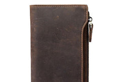 Leather Long wallets for Men Wallet Vintage Zipper Credit Cards Wallet for Men Bifold - iwalletsmen
