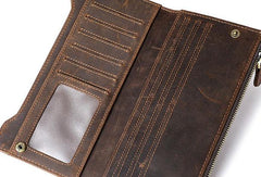 Leather Long wallets for Men Wallet Vintage Zipper Credit Cards Wallet for Men Bifold - iwalletsmen