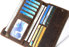 Leather Long wallets for Men Wallet Vintage Zipper Credit Cards Wallet for Men Bifold - iwalletsmen