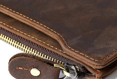 Leather Long wallets for Men Wallet Vintage Zipper Credit Cards Wallet for Men Bifold - iwalletsmen