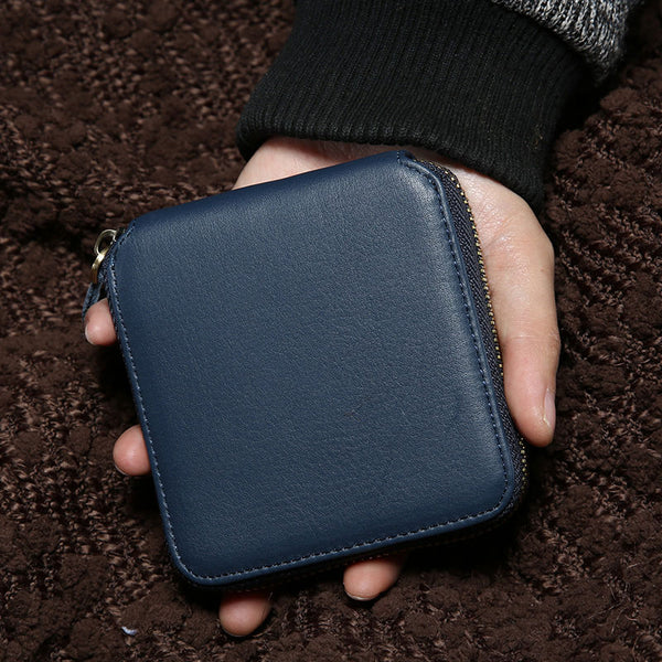 Genuine Leather Mens Zipper Cool billfold Leather Wallet Men Small Wallets Bifold for Men