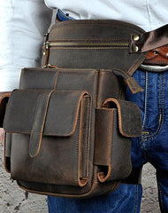 Vintage Mens Leather Biker Drop Leg Bag Messenger Bag Waist Bag Belt Pouches For Men - iwalletsmen