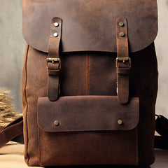 Genuine Leather Vintage Brown Mens Cool Leather Backpack Travel Bag for men