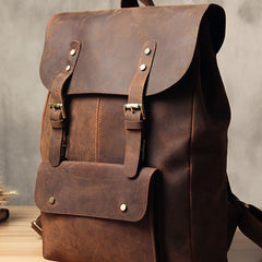 Genuine Leather Vintage Brown Mens Cool Leather Backpack Travel Bag for men