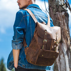 Genuine Leather Vintage Brown Mens Cool Leather Backpack Travel Bag for men