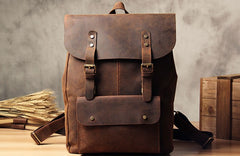 Genuine Leather Vintage Brown Mens Cool Leather Backpack Travel Bag for men