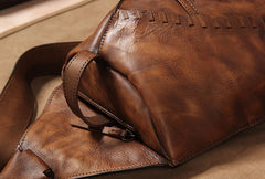 Genuine Leather Vintage Gray Mens Cool Sling Bag Crossbody Bag Chest Bag Travel Bag for men