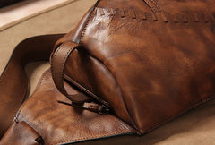 Genuine Leather Vintage Coffee Mens Cool Sling Bag Crossbody Bag Chest Bag Travel Bag for men