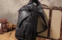 Genuine Leather Vintage Gray Mens Cool Sling Bag Crossbody Bag Chest Bag Travel Bag for men