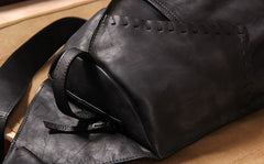 Genuine Leather Vintage Gray Mens Cool Sling Bag Crossbody Bag Chest Bag Travel Bag for men