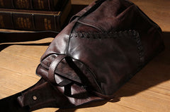 Genuine Leather Vintage Coffee Mens Cool Sling Bag Crossbody Bag Chest Bag Travel Bag for men