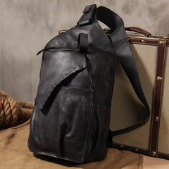 Genuine Leather Vintage Coffee Mens Cool Sling Bag Crossbody Bag Chest Bag Travel Bag for men