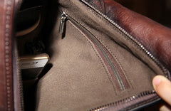 Genuine Leather Vintage Coffee Mens Cool Sling Bag Crossbody Bag Chest Bag Travel Bag for men