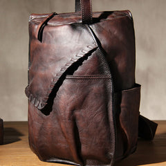 Genuine Leather Vintage Brown Mens Cool Sling Bag Crossbody Bag Chest Bag Travel Bag for men
