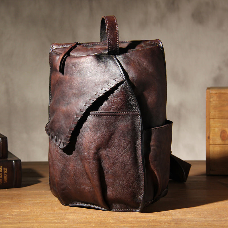  Bestsent Men's Leather Sling Bag,Chest Shoulder Backpack,  Water waterproof Crossbody Bag (#02 Brown)