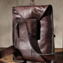 Genuine Leather Vintage Coffee Mens Cool Sling Bag Crossbody Bag Chest Bag Travel Bag for men