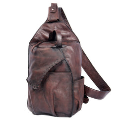 Genuine Leather Vintage Coffee Mens Cool Sling Bag Crossbody Bag Chest Bag Travel Bag for men