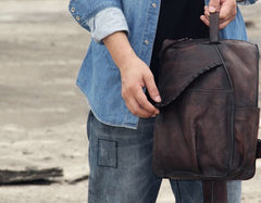 Genuine Leather Vintage Brown Mens Cool Sling Bag Crossbody Bag Chest Bag Travel Bag for men