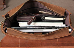 Genuine Leather Vintage Coffee Brown Mens Briefcase Messenger Bag Work Bag Business Bag for Men