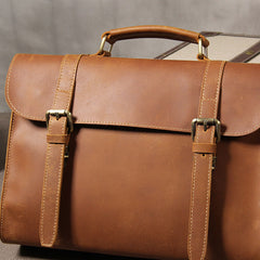 Genuine Leather Vintage Coffee Brown Mens Briefcase Work Bag Business Bag Messenger Bag for Men