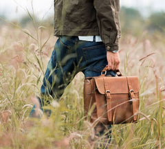 Genuine Leather Vintage Coffee Brown Mens Briefcase Messenger Bag Work Bag Business Bag for Men