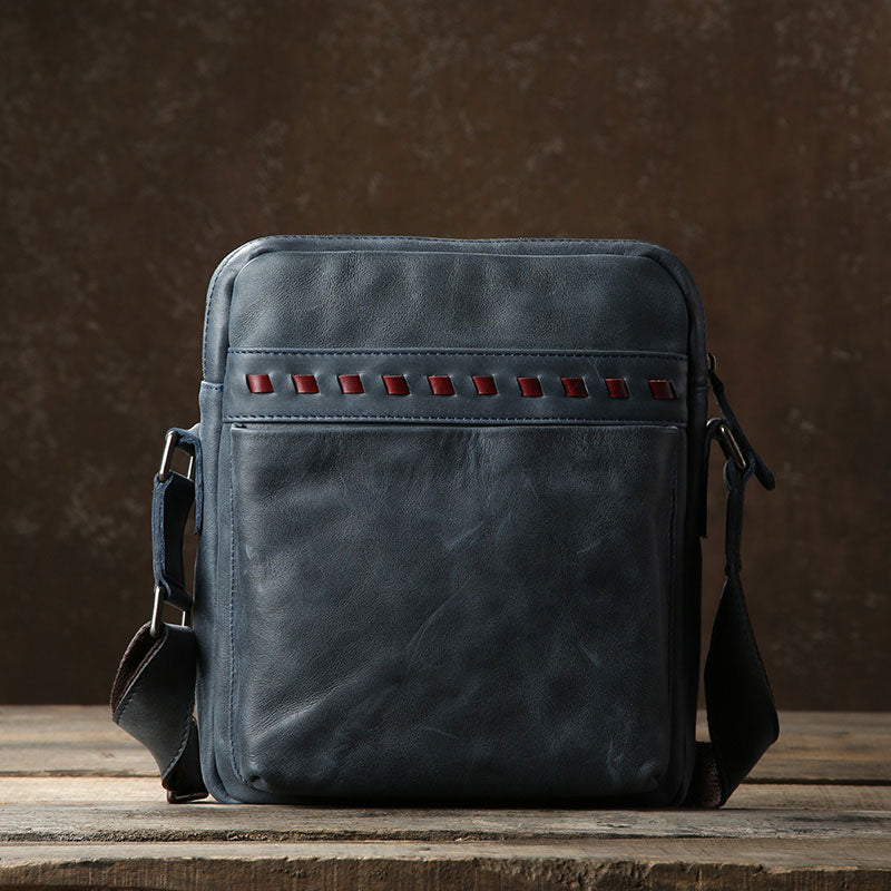 Genuine Vintage Leather Mens Cool Small Shoulder Bag Messenger Bag Chest Bag Bike Bag Cycling Bag for men