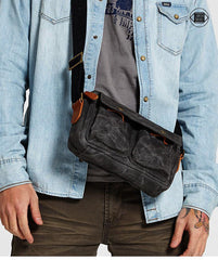 Gray Waxed Canvas Mens Casual Shoulder Bag Messenger Bags Casual Courier Bags for Men - iwalletsmen